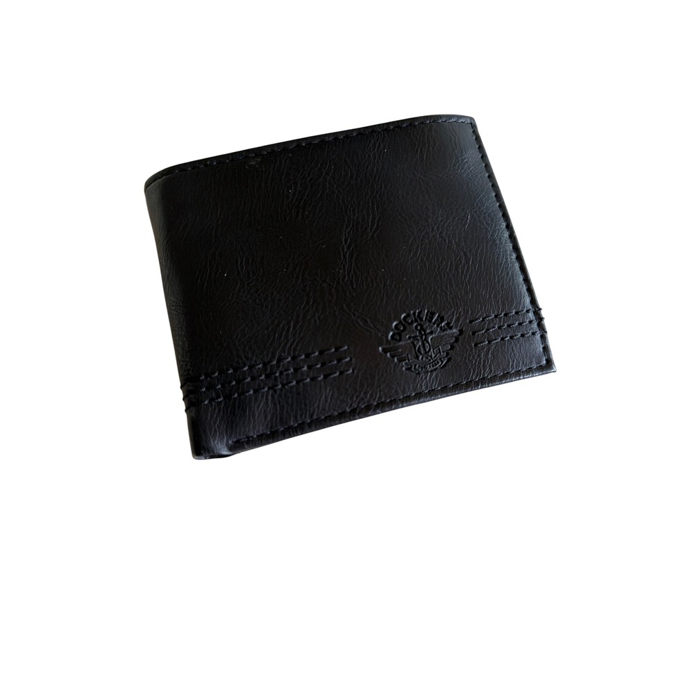Dockers Bifold Wallet Black Faux Leather Embossed Logo Stitched Classic Mens